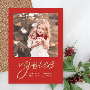 Cartes Pour Fêtes Annuelles Réjouissez-vous et soyez heureux Photo Rouge Rusti