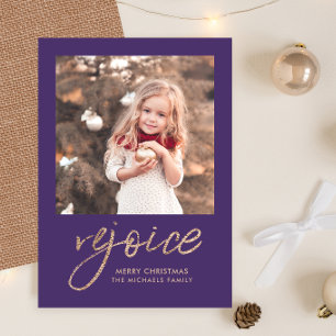 Cartes Pour Fêtes Annuelles Réjouissez-vous et soyez heureux Violet photo rust