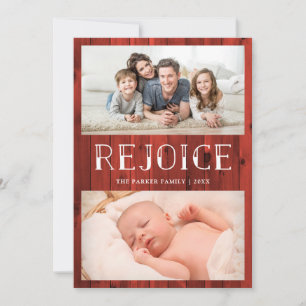 Cartes Pour Fêtes Annuelles Réjouissez-vous sur Bois Rouge Noël rustique mul