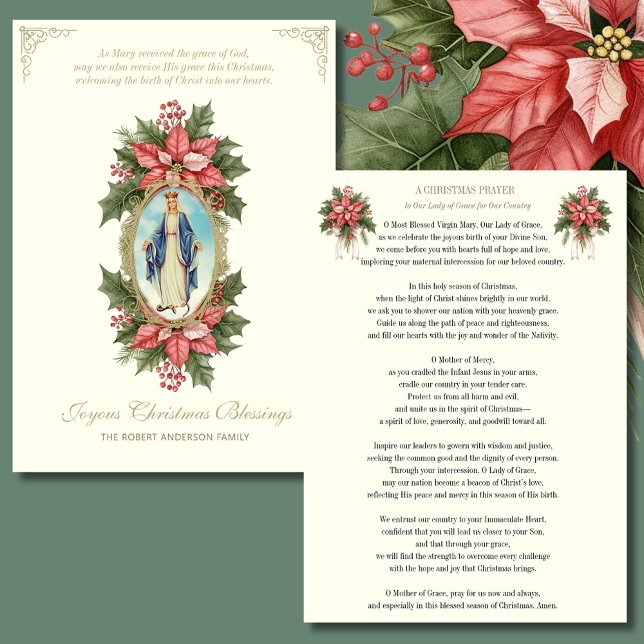 Cartes Pour Fêtes Annuelles Religieuse Mère Mary Poinsettia Prière catholique (Créateur téléchargé)