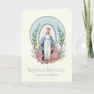 Cartes Pour Fêtes Annuelles Religieuse Vierge Marie Rose Anniversaire catholiq