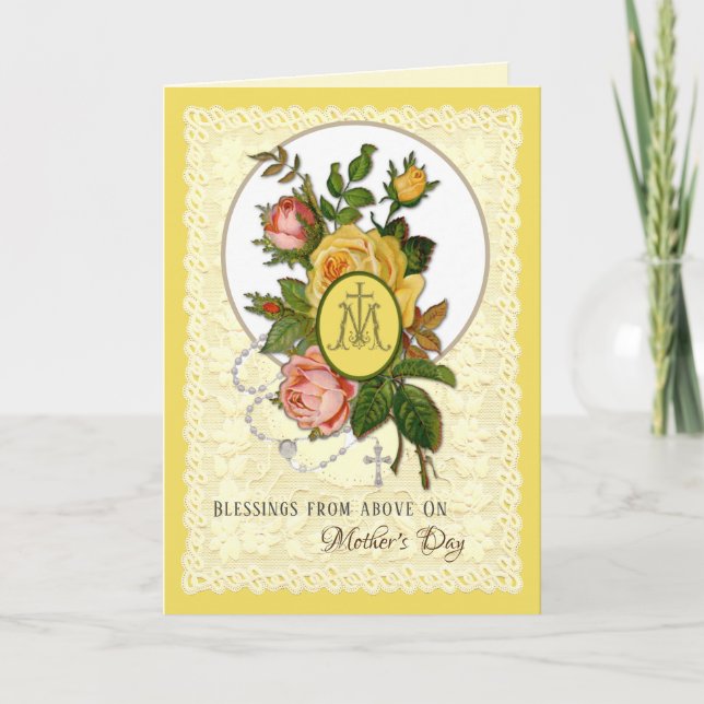 Cartes Pour Fêtes Annuelles Religieuse Vierge Marie Rose Fête des mères cathol (Devant)