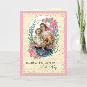 Cartes Pour Fêtes Annuelles Religieuse Vierge Marie Rose Fête des mères cathol