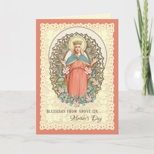Cartes Pour Fêtes Annuelles Religieuse Vierge Marie Rose Fête des mères cathol (Devant)