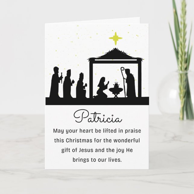 Cartes Pour Fêtes Annuelles Religieux Avec Nom Joyeux Noël (Devant)