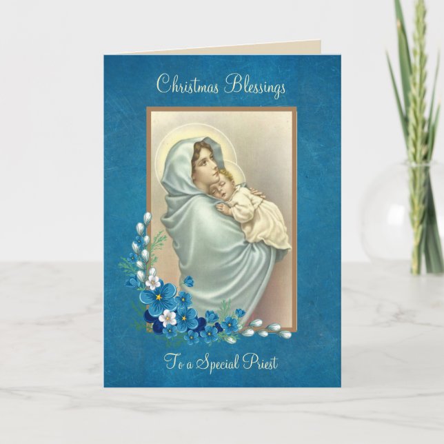 Cartes Pour Fêtes Annuelles Religieux Béni Mère Bébé Jésus Floral (Devant)