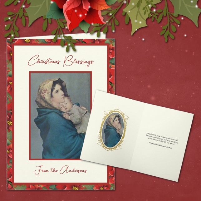 Cartes Pour Fêtes Annuelles Religieux Bienheureuse Mère Bébé Jésus Fête Floral (Créateur téléchargé)