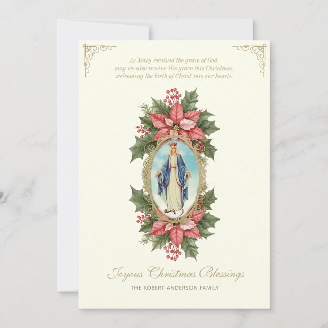 Cartes Pour Fêtes Annuelles Religieux Catholique Mère Marie Prière Poinsettias (Devant)