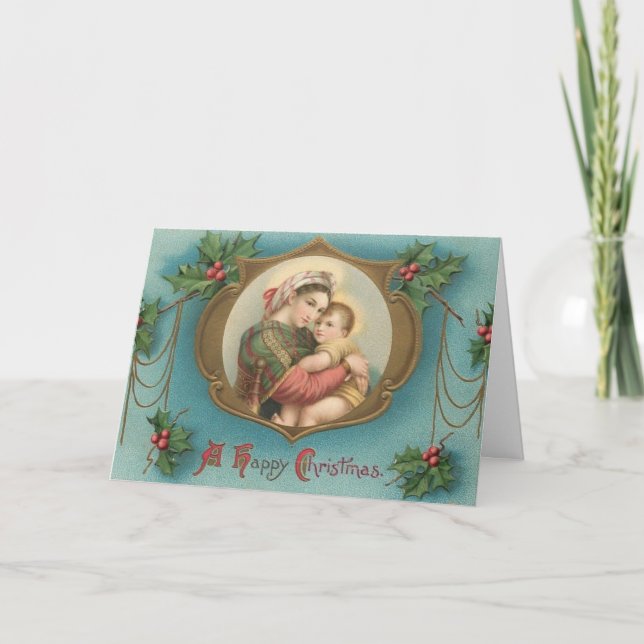 Cartes Pour Fêtes Annuelles Religieux Catholique Vierge Marie Jésus (Devant)