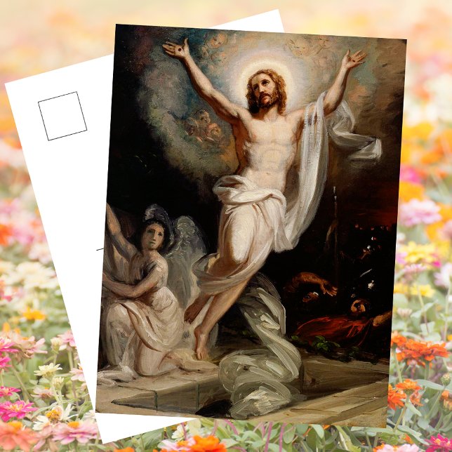 Cartes Pour Fêtes Annuelles Religieux chrétien Jésus Résurrection Pâques (Vintage Religious Christian Catholic Jesus Christ is Risen Resurrection Easter Holiday Postcard)