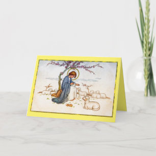 Cartes Pour Fêtes Annuelles Religieux classique Jésus avec agneaux Voeux de Pâ