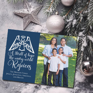 Cartes Pour Fêtes Annuelles Religieux Noël Famille Photo Rejoice Marine Bleu