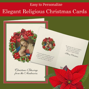 Cartes Pour Fêtes Annuelles Religieux Noël Vierge Marie Jésus Joseph Floral