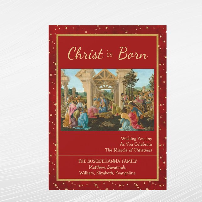 Cartes Pour Fêtes Annuelles Religieux Red Gold Stars Photo Noël (Créateur téléchargé)