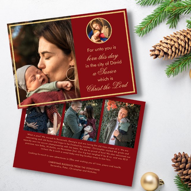 Cartes Pour Fêtes Annuelles Religieux Vierge et Enfant Photo Noël catholique (Red and gold religious Christmas cards for Catholics and Christians with Madonna & Child)