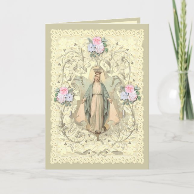 Cartes Pour Fêtes Annuelles Religion Virgin Mary Jésus Catholic Roses (Devant)