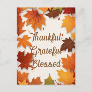Cartes Pour Fêtes Annuelles Remerciant Grateful Bénis Feuille d'Automne Action