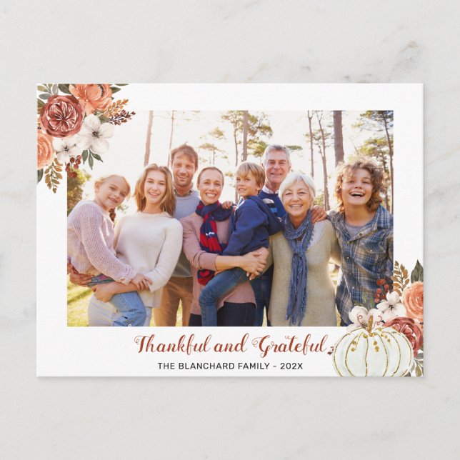 Cartes Pour Fêtes Annuelles Remerciements Automne Floral Photo Thanksgiving (Devant)