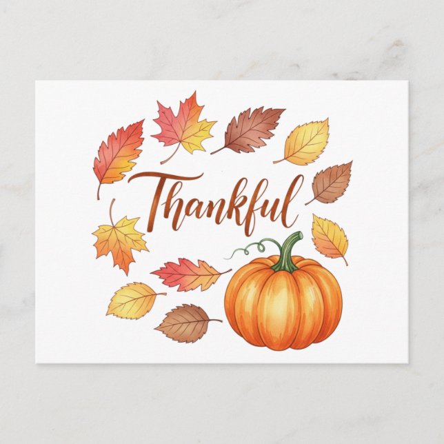Cartes Pour Fêtes Annuelles Remerciements Citrouille et feuilles d'automne (Devant)