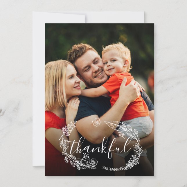 Cartes Pour Fêtes Annuelles Remerciements Rustique Script Floral Photo Thanksg (Devant)