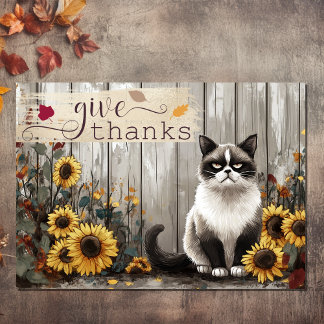 Cartes Pour Fêtes Annuelles Remerciez Chat et Sunflowers Drôle Thanksgiving