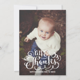Cartes Pour Fêtes Annuelles Remerciez Rustic Lettering   Photo Thanksgiving