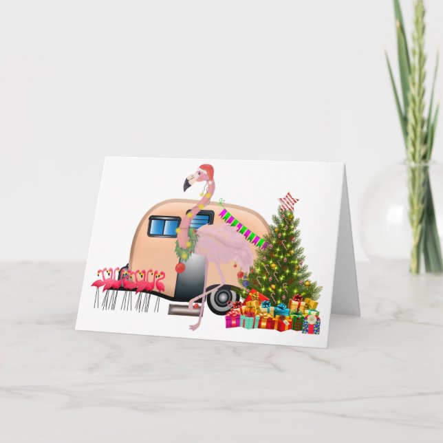 Cartes Pour Fêtes Annuelles remorque flamant santa (Devant)