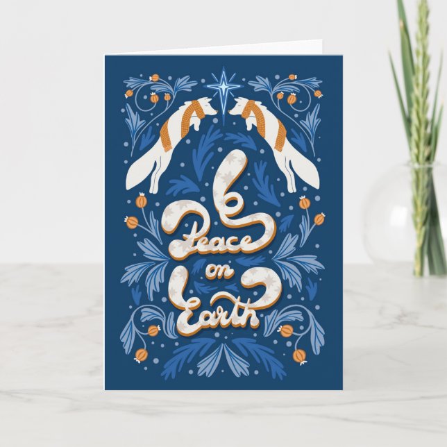 Cartes Pour Fêtes Annuelles Renard arctique Noël en bleu et orange (Devant)