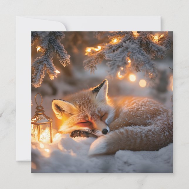 Cartes Pour Fêtes Annuelles Renard endormi douillettement sous les branches en (Devant)