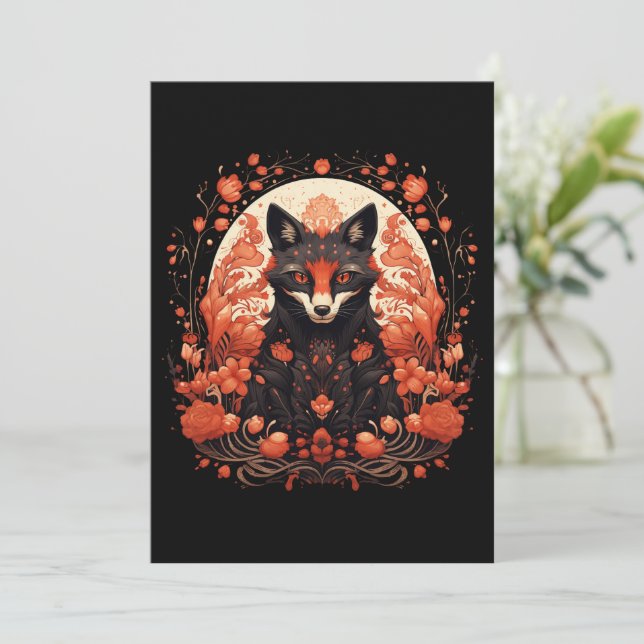 Cartes Pour Fêtes Annuelles Renard gothique et fleurs (Debout devant)