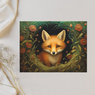 Cartes Pour Fêtes Annuelles Renard lunaire dans la prairie florale