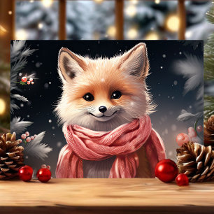 Cartes Pour Fêtes Annuelles Renard mignon avec écharpe de Noël