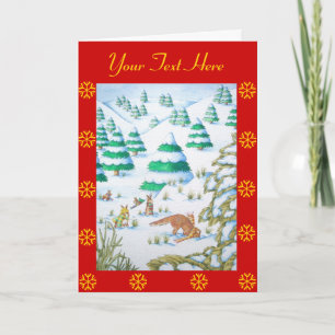 Cartes Pour Fêtes Annuelles renard mignon et lapin scène de neige de noël