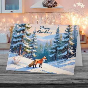 Cartes Pour Fêtes Annuelles Renard rouge dans paysage hivernal neige Joyeux No