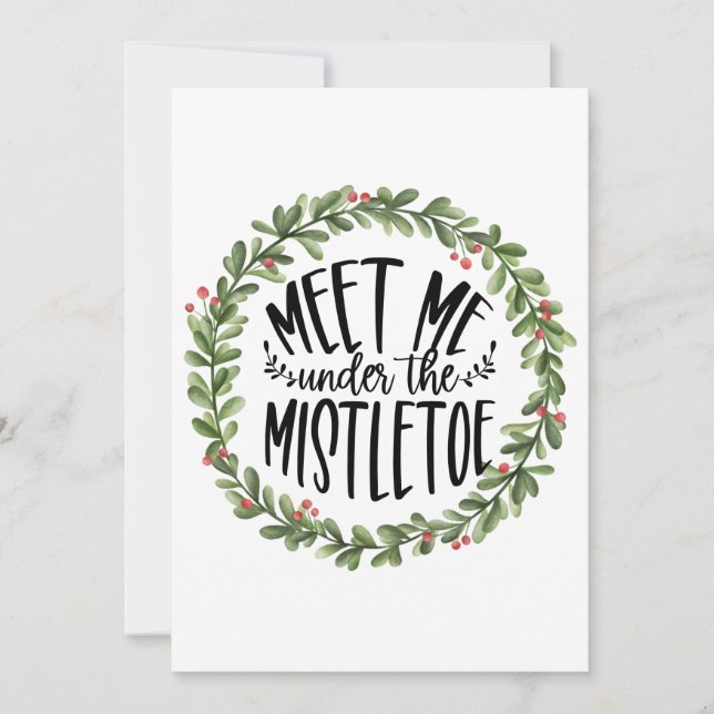 Cartes Pour Fêtes Annuelles Rencontrez-moi sous la couronne d'aquarelle Mistle (Devant)