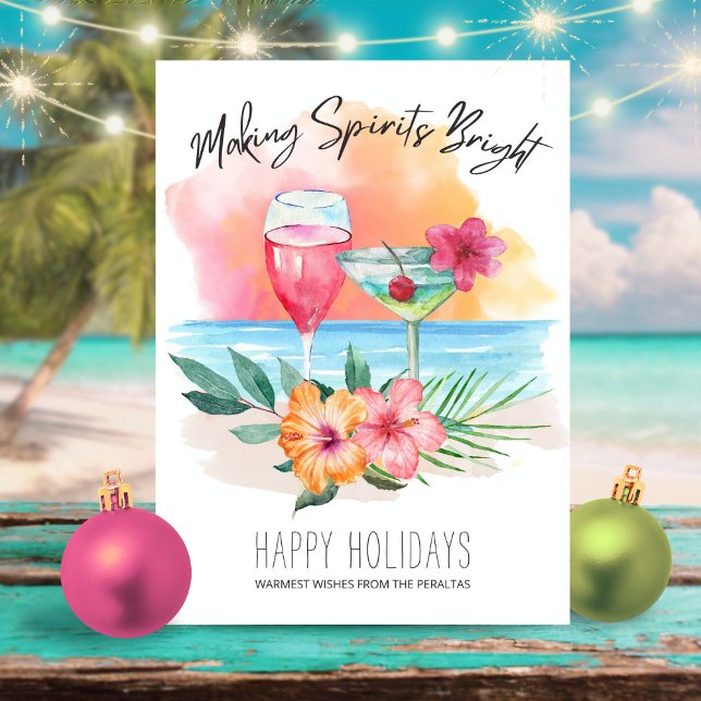 Cartes Pour Fêtes Annuelles Rendre les esprits brillants Plage tropicale Cockt (Créateur téléchargé)