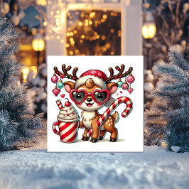 Cartes Pour Fêtes Annuelles Renne de fête avec Canne de Bonbon