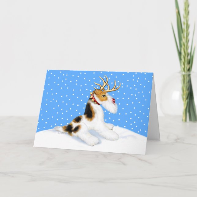 Cartes Pour Fêtes Annuelles Renne de Fox Terrier de fil (Devant)