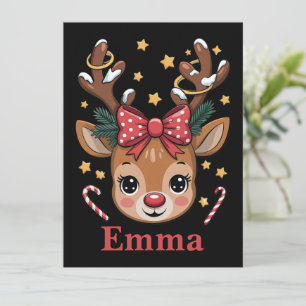 Cartes Pour Fêtes Annuelles Renne de Noël personnalisé pour fille Famille Xmas