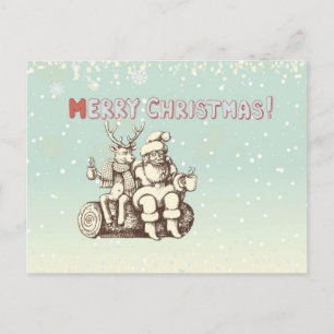 Cartes Pour Fêtes Annuelles Renne et père noël prenant une pause-café