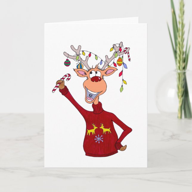 Cartes Pour Fêtes Annuelles Renne heureux (Devant)