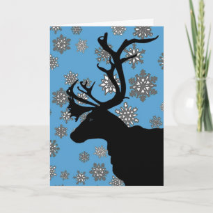 Cartes Pour Fêtes Annuelles Renne noir avec des flocons de neige