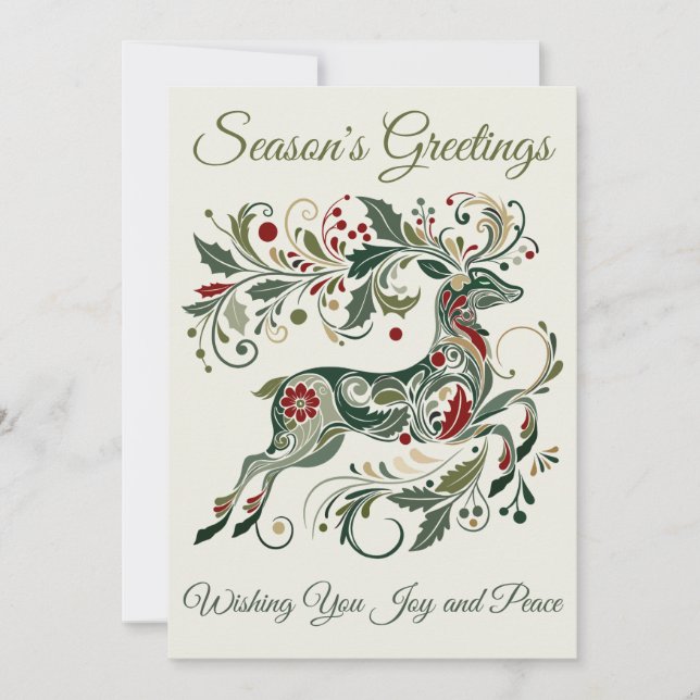 Cartes Pour Fêtes Annuelles Renne Rétro Élégant Vert Menthe Noël Unique (Devant)