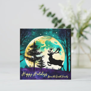 Cartes Pour Fêtes Annuelles Renne sautant Vacances pleine lune*personnaliser*