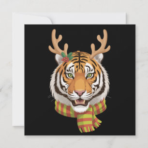 Cartes Pour Fêtes Annuelles Renne Tigre Noël Animal Avec Bois Noël 