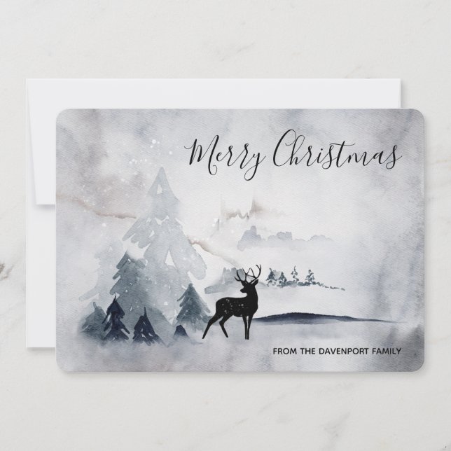 Cartes Pour Fêtes Annuelles Rennes dans l'Aquarelle gris sauvage Noël (Devant)