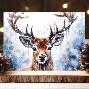 Cartes Pour Fêtes Annuelles Rennes d'aquarelle en neige