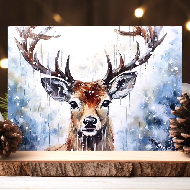 Cartes Pour Fêtes Annuelles Rennes d'aquarelle en neige (Créateur téléchargé)