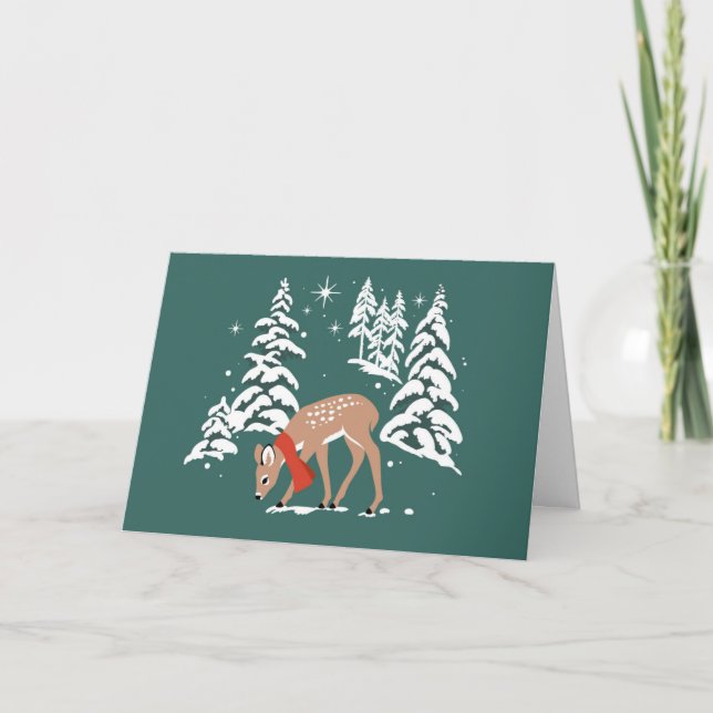 Cartes Pour Fêtes Annuelles Rennes de bois en hiver (Devant)