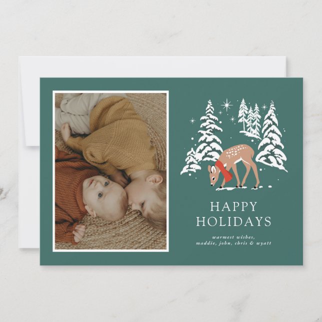Cartes Pour Fêtes Annuelles Rennes de bois en hiver (Devant)